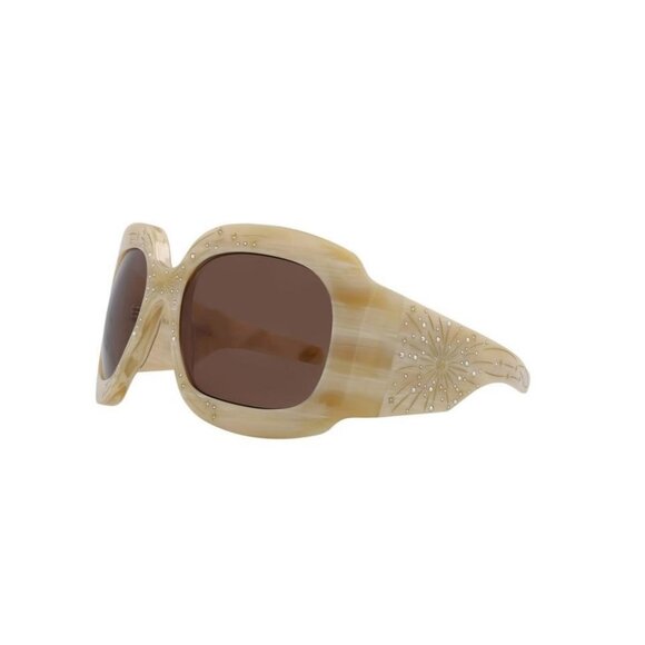 Gucci Womens Shield/Wrap Beige Beige Brown Fashion Designer Eyewear - Picture 2 of 4
